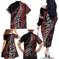 Koru Fern New Zealand Family Matching Off The Shoulder Long Sleeve Dress and Hawaiian Shirt Maori Tribal Pattern LT9 - Polynesian Pride