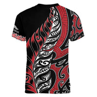 Koru Fern New Zealand Women V-Neck T-Shirt Maori Tribal Pattern