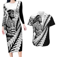 Koru Fern New Zealand Maori Tribal Warrior Couples Matching Long Sleeve Bodycon Dress and Hawaiian Shirt LT9 Black - Polynesian Pride