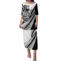 Koru Fern New Zealand Maori Tribal Warrior Family Matching Puletasi and Hawaiian Shirt LT9 Mom's Dress Black - Polynesian Pride