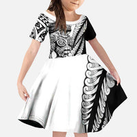 Koru Fern New Zealand Maori Tribal Warrior Family Matching Short Sleeve Bodycon Dress and Hawaiian Shirt LT9 Daughter's Dress Black - Polynesian Pride
