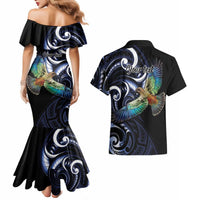 New Zealand Kea Bird Personalised Couples Matching Mermaid Dress and Hawaiian Shirt Maori Tribal Koru Art LT9 - Polynesian Pride