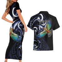 New Zealand Kea Bird Personalised Couples Matching Short Sleeve Bodycon Dress and Hawaiian Shirt Maori Tribal Koru Art LT9 - Polynesian Pride
