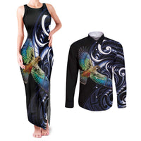 New Zealand Kea Bird Personalised Couples Matching Tank Maxi Dress and Long Sleeve Button Shirt Maori Tribal Koru Art