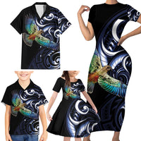 New Zealand Kea Bird Personalised Family Matching Short Sleeve Bodycon Dress and Hawaiian Shirt Maori Tribal Koru Art LT9 - Polynesian Pride