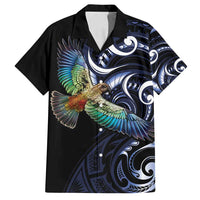 New Zealand Kea Bird Personalised Family Matching Tank Maxi Dress and Hawaiian Shirt Maori Tribal Koru Art LT9 Dad's Shirt - Short Sleeve Blue - Polynesian Pride