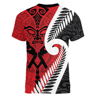 Silver Fern Koru Swirls with Maori Ta Moko Women V-Neck T-Shirt