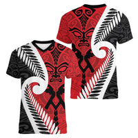 Silver Fern Koru Swirls with Maori Ta Moko Women V-Neck T-Shirt