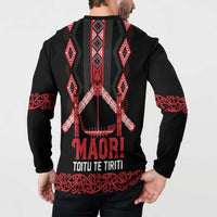 Toitu Te Tiriti Waitangi Button Sweatshirt Black Wharenui House - Polynesian Pride
