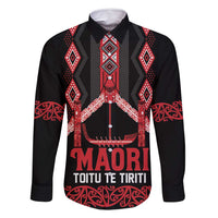 Toitu Te Tiriti Waitangi Family Matching Long Sleeve Bodycon Dress and Hawaiian Shirt Black Wharenui House LT9 Dad's Shirt - Long Sleeve Black - Polynesian Pride