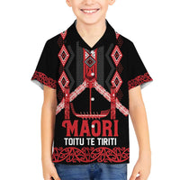 Toitu Te Tiriti Waitangi Family Matching Long Sleeve Bodycon Dress and Hawaiian Shirt Black Wharenui House LT9 Son's Shirt Black - Polynesian Pride