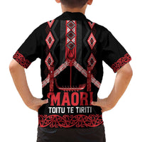 Toitu Te Tiriti Waitangi Family Matching Off The Shoulder Long Sleeve Dress and Hawaiian Shirt Black Wharenui House LT9 - Polynesian Pride