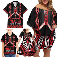 Toitu Te Tiriti Waitangi Family Matching Off Shoulder Short Dress and Hawaiian Shirt Black Wharenui House LT9 - Polynesian Pride