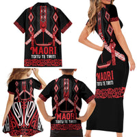 Toitu Te Tiriti Waitangi Family Matching Short Sleeve Bodycon Dress and Hawaiian Shirt Black Wharenui House LT9 - Polynesian Pride