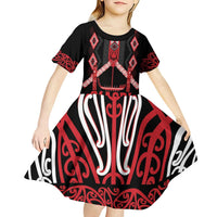 Toitu Te Tiriti Waitangi Kid Short Sleeve Dress Black Wharenui House - Polynesian Pride