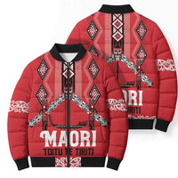 Toitu Te Tiriti Waitangi Bomber Puffer Jacket Red Wharenui House - Polynesian Pride