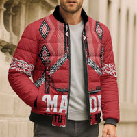 Toitu Te Tiriti Waitangi Bomber Puffer Jacket Red Wharenui House - Polynesian Pride