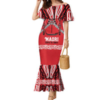 Toitu Te Tiriti Waitangi Family Matching Mermaid Dress and Hawaiian Shirt Red Wharenui House LT9 Mom's Dress Red - Polynesian Pride