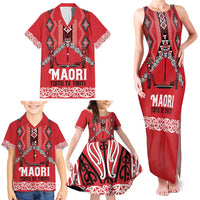 Toitu Te Tiriti Waitangi Family Matching Tank Maxi Dress and Hawaiian Shirt Red Wharenui House LT9 - Polynesian Pride