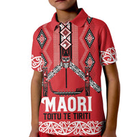 Toitu Te Tiriti Waitangi Kid Polo Shirt Red Wharenui House - Polynesian Pride