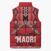 Toitu Te Tiriti Waitangi Sleeveless Puffer Jacket Red Wharenui House - Polynesian Pride