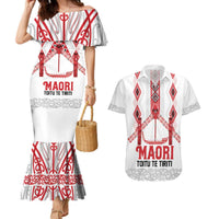 Toitu Te Tiriti Waitangi Couples Matching Mermaid Dress and Hawaiian Shirt White Wharenui House LT9 white - Polynesian Pride