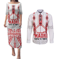 Toitu Te Tiriti Waitangi Couples Matching Puletasi and Long Sleeve Button Shirt White Wharenui House - Polynesian Pride