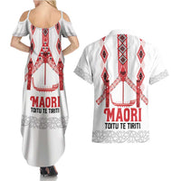 Toitu Te Tiriti Waitangi Couples Matching Summer Maxi Dress and Hawaiian Shirt White Wharenui House - Polynesian Pride