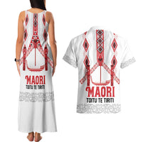Toitu Te Tiriti Waitangi Couples Matching Tank Maxi Dress and Hawaiian Shirt White Wharenui House LT9 - Polynesian Pride