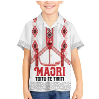 Toitu Te Tiriti Waitangi Family Matching Mermaid Dress and Hawaiian Shirt White Wharenui House LT9 Son's Shirt white - Polynesian Pride