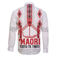Toitu Te Tiriti Waitangi Family Matching Off The Shoulder Long Sleeve Dress and Hawaiian Shirt White Wharenui House LT9 - Polynesian Pride