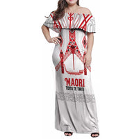 Toitu Te Tiriti Waitangi Family Matching Off Shoulder Maxi Dress and Hawaiian Shirt White Wharenui House LT9 Mom's Dress white - Polynesian Pride