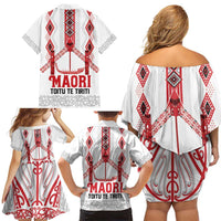 Toitu Te Tiriti Waitangi Family Matching Off Shoulder Short Dress and Hawaiian Shirt White Wharenui House LT9 - Polynesian Pride