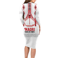 Toitu Te Tiriti Waitangi Long Sleeve Bodycon Dress White Wharenui House - Polynesian Pride