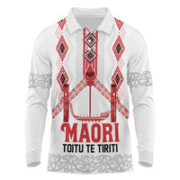 Toitu Te Tiriti Waitangi Long Sleeve Polo Shirt White Wharenui House - Polynesian Pride