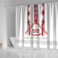 Toitu Te Tiriti Waitangi Shower Curtain White Wharenui House - Polynesian Pride