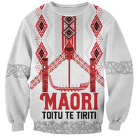 Toitu Te Tiriti Waitangi Sweatshirt White Wharenui House - Polynesian Pride