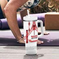 Toitu Te Tiriti Waitangi Tumbler With Handle White Wharenui House - Polynesian Pride
