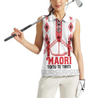 Toitu Te Tiriti Waitangi Women Sleeveless Polo Shirt White Wharenui House - Polynesian Pride