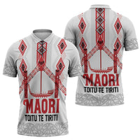 Toitu Te Tiriti Waitangi Zipper Polo Shirt White Wharenui House - Polynesian Pride