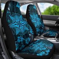 Vintage Tonga Tribal Ngatu Pattern Car Seat Cover With Pacific Floral Aqua Art LT9 - Polynesian Pride