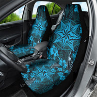 Vintage Tonga Tribal Ngatu Pattern Car Seat Cover With Pacific Floral Aqua Art LT9 - Polynesian Pride
