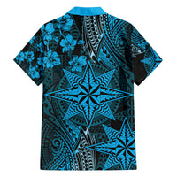 Vintage Tonga Tribal Ngatu Pattern Family Matching Off The Shoulder Long Sleeve Dress and Hawaiian Shirt With Pacific Floral Aqua Art LT9 - Polynesian Pride
