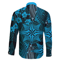 Vintage Tonga Tribal Ngatu Pattern Family Matching Off The Shoulder Long Sleeve Dress and Hawaiian Shirt With Pacific Floral Aqua Art LT9 - Polynesian Pride