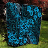 Vintage Tonga Tribal Ngatu Pattern Quilt With Pacific Floral Aqua Art