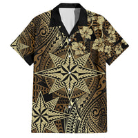 Vintage Tonga Tribal Ngatu Pattern Family Matching Off Shoulder Short Dress and Hawaiian Shirt With Pacific Floral Brown Art LT9 Dad's Shirt - Short Sleeve Brown - Polynesian Pride