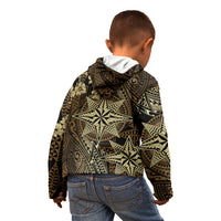 Vintage Tonga Tribal Ngatu Pattern Kid Hoodie With Pacific Floral Brown Art