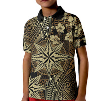 Vintage Tonga Tribal Ngatu Pattern Kid Polo Shirt With Pacific Floral Brown Art LT9 Kid Brown - Polynesian Pride