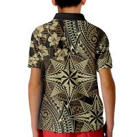 Vintage Tonga Tribal Ngatu Pattern Kid Polo Shirt With Pacific Floral Brown Art LT9 - Polynesian Pride