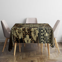 Vintage Tonga Tribal Ngatu Pattern Tablecloth With Pacific Floral Brown Art